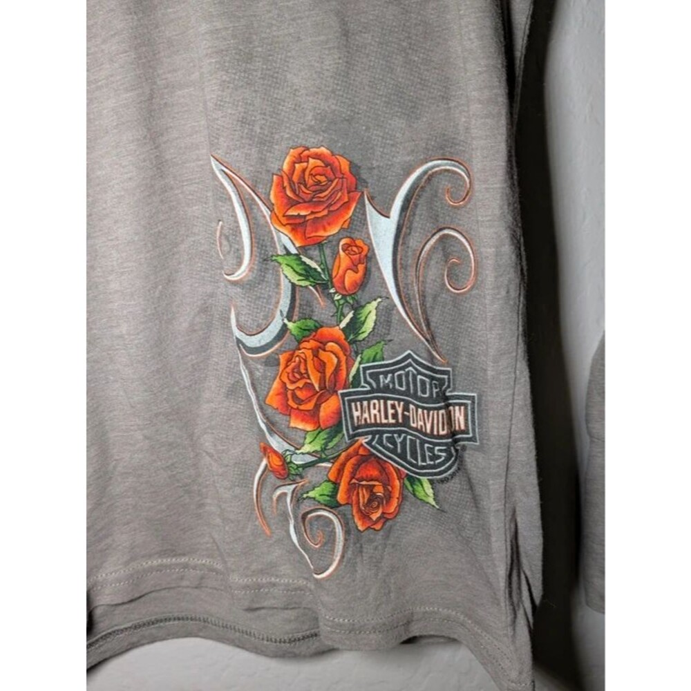 Harley Davidson Women’s M Gray Lightweight Hooded Shirt Roses Pomona Valley CA - Picture 2 of 5
